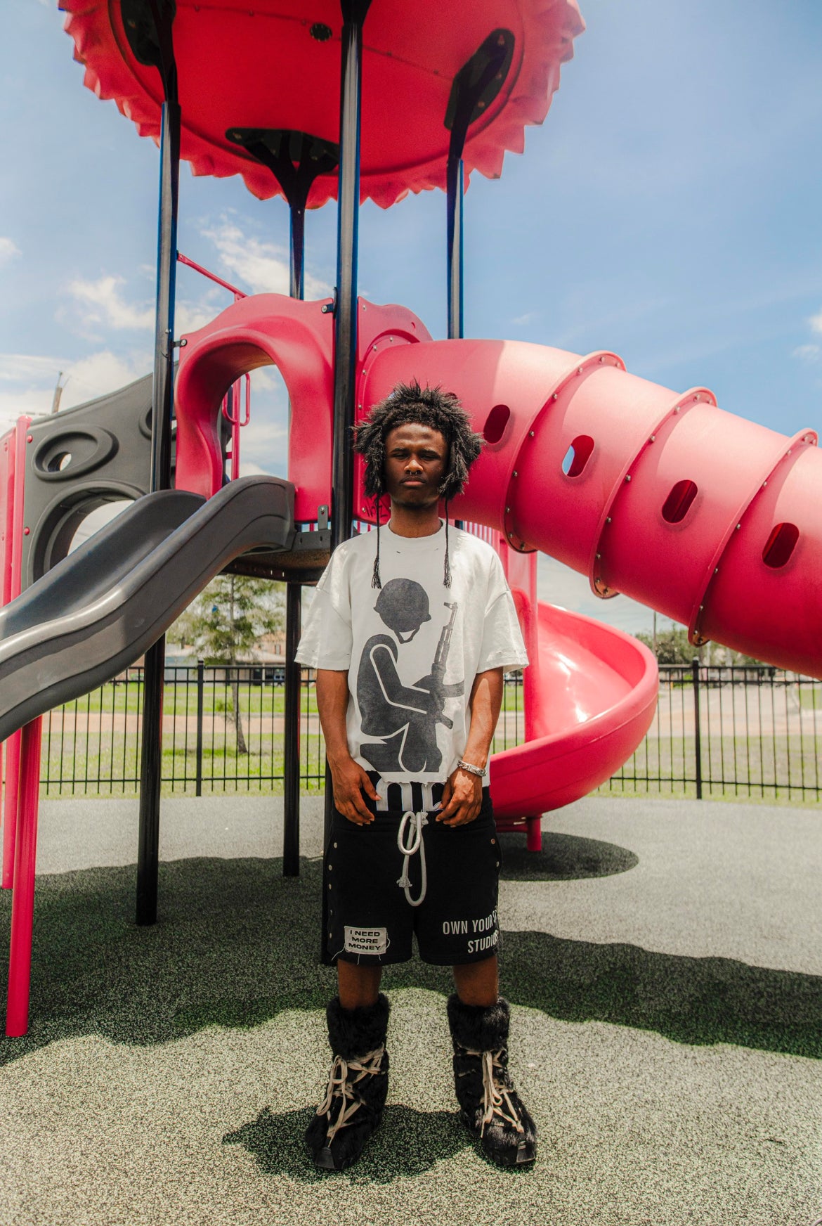 “I NEED MORE MONEY" DOUBLE WAISTED SHORTS