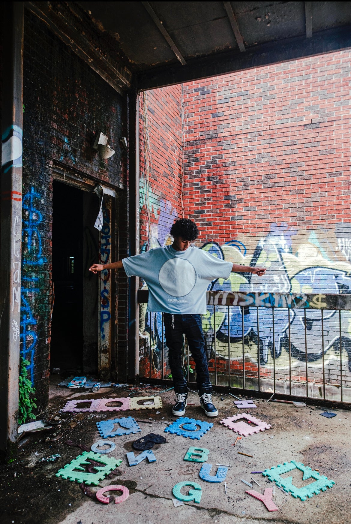 X PILL DROP SHOULDER TEE [BABY BLUE]